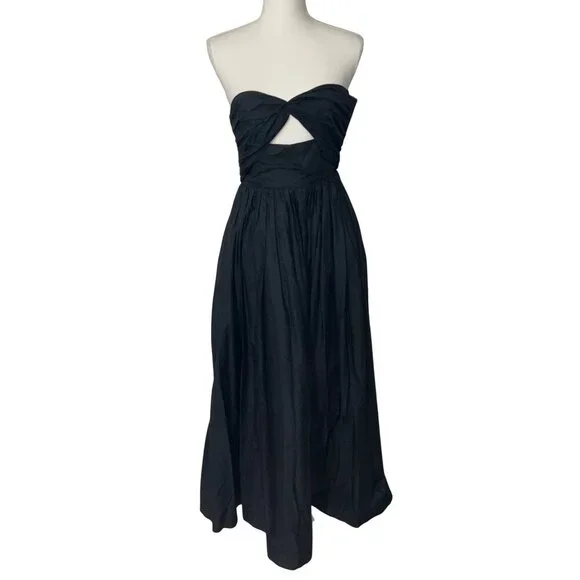 Matteau Bandeau Rouched Sundress in Black 2 New Womens Maxi Cotton Gown - Picture 4 of 16